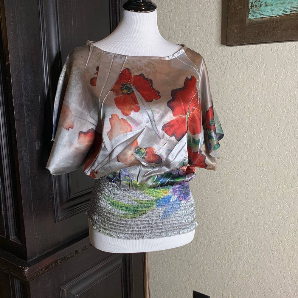 Body Central EUC Multi Colored Satin Dolman Shirt